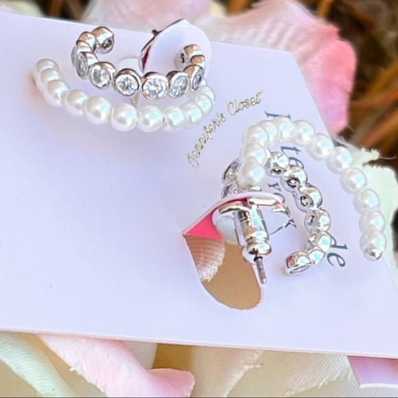 KATE SPADE Cubic Zirconia & Pearl Double Huggie Earrings - Picture 6 of 7